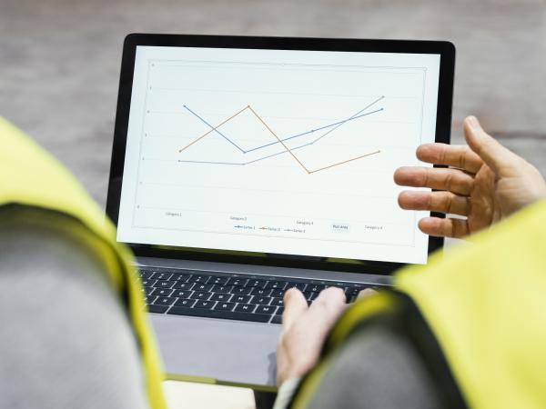 Two persons discussing graph 